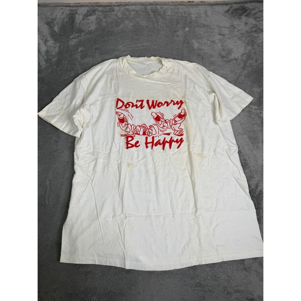 Vintage 80s Don't Worry Be Happy Short Sleeve T Shirt Men's Size XL White